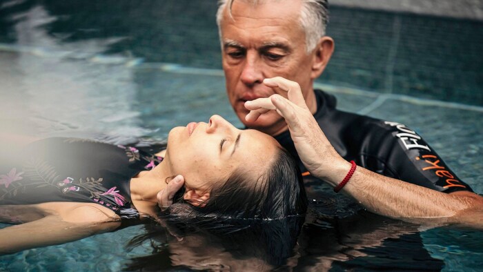 ... almost weightless in the water during a Haki-flow treatment ...
