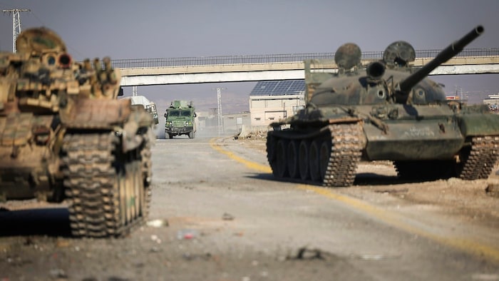 Abandoned Syrian army tanks in the suburbs of Hama