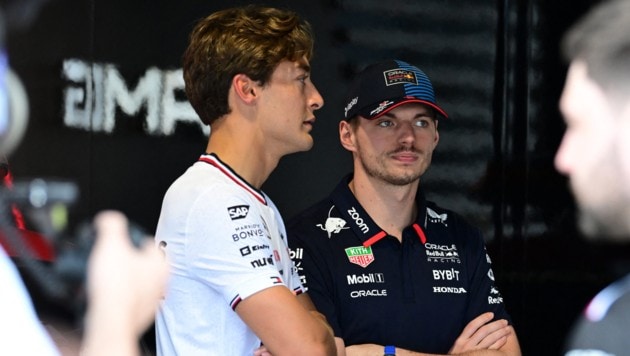 George Russell und Max Verstappen (r.) gerieten in Katar aneinander. (Bild: AFP/APA/GIORGIO VIERA)