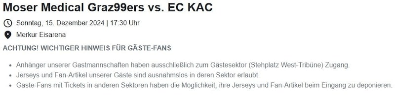 Diese Grazer „Kleiderordnung“ sorgt für Kopfschütteln bei den KAC-Fans. (Bild: ZVG)