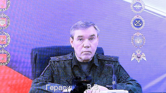 Generalstabschef Waleri Gerassimow während einer Videokonferenz im Kreml