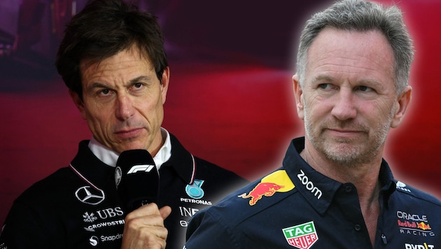 Zoff unter Teamchefs: Toto Wolff (li.) und Christian Horner (Bild: APA/Getty Images via AFP/GETTY IMAGES/CLIVE ROSE, APA/AFP/Andrej ISAKOVIC, Photoshop)