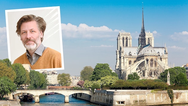 Julian Blunk, renowned art historian at the University of Graz, explains the immense significance of Notre-Dame. (Bild: Krone KREATIV/Uni Graz, stock.adobe.com)