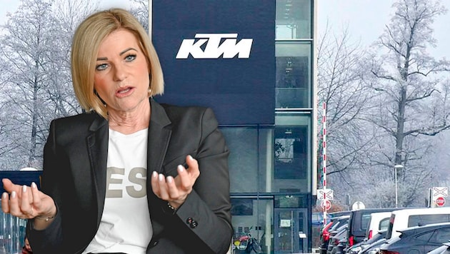 It is not only KTM that is causing unemployment figures to rise - this worries AMS Upper Austria boss Iris Schmidt. (Bild: Krone KREATIV/Markus Wenzel, Manfred Fesl/APA/picturedesk.com)