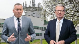 Mario Kunasek und Christopher Drexler: ORF-Abgabe wackelt (Bild: Krone KREATIV/Christian Jauschowetz)