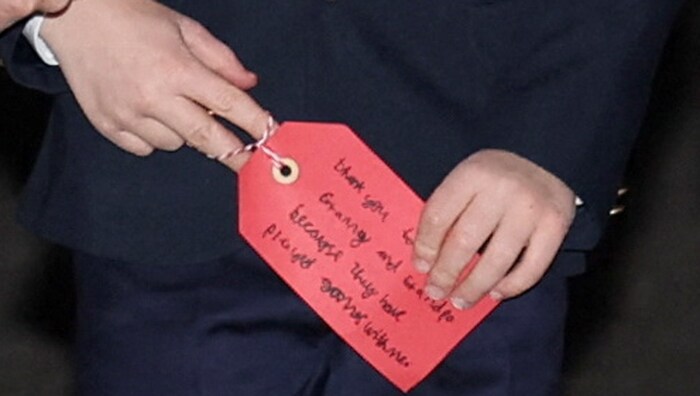 On the red note, the six-year-old thanked Grandma and Grandpa for always "playing games" with ...