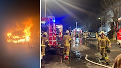 Das Auto brannte in der Garage lichterloh. Durch die Rauchentwicklung mussten vier Wohnhäuser evakuiert werden. (Bild: Feuerwehr Telfs)