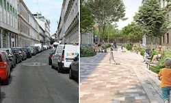 Die Bernardgasse in Wien-Neubau war vor ihrer Umgestaltung (Bild rechts) durch eine ...