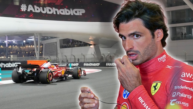 Ferrari (mit Carlos Sainz) fährt in Abu Dhabi nur hinterher. (Bild: Associated Press, APA/AFP/Giuseppe CACACE)