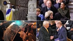 Prominente Ehrengäste bei der Eröffnung in der Kathedrale Notre-Dame, draußen trotzten die Zaungäste dem schlechten Wetter.  (Bild: picturedesk.com/AFP, AP)