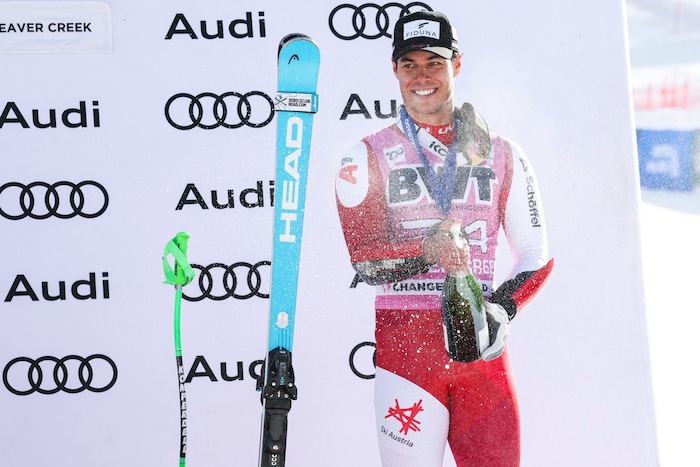 Lukas Feurstein celebrates his third place. 