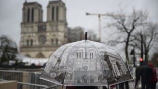 Einige hartgesottene Fans trotzten am Sonntagmorgen in Paris dem Regen und verfolgten die Inaugurations-Messe der Notre-Dame (Bild: Imre Antal)