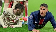 Beide mit Problemen: Salzburg (li. Clark) und PSG trotz Stars wie Hakimi.
