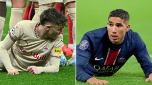 Beide mit Problemen: Salzburg (li. Clark) und PSG trotz Stars wie Hakimi. (Bild: AFP)