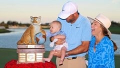 Golfprofi Scottie Scheffler gewann wie im Vorjahr die Hero World Challenge von Tiger Woods. Seinem Sohn Bennett gefiel die Trophäe besonders gut. (Bild: 2024 Getty Images)