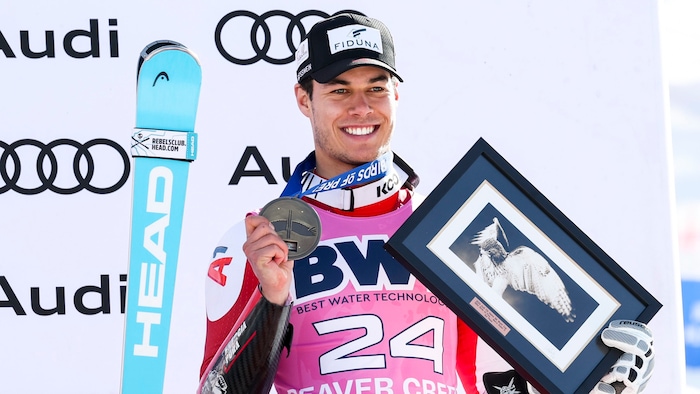 Lukas Feurstein celebrated his first podium finish in Beaver Creek.
