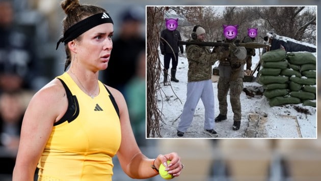 Elina Svitolina besuchte ihre Heimat Charkiv. Ein Soldat zeigt ihr, wie man die Panzerfaust bedient (Bild rechts). (Bild: GEPA pictures, instagram.com/elisvitolina)