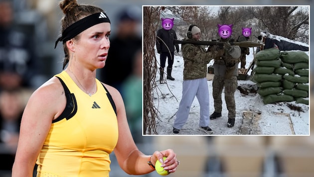 Elina Svitolina visits her home in Kharkiv. A soldier shows her how to use the bazooka (photo right). (Bild: GEPA pictures, instagram.com/elisvitolina)