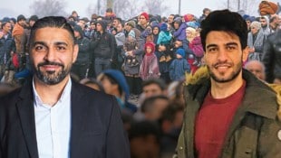 Ziad Rabeh (o.) lässt eine Rückkehr nach Syrien noch offen, blickt aber mit Zuversicht in seine alte Heimat. Hussein Alhussein (re.) will sicher hier bleiben. (Bild: Krone KREATIV/Aleksandra Pawloff, EPA, zVg)