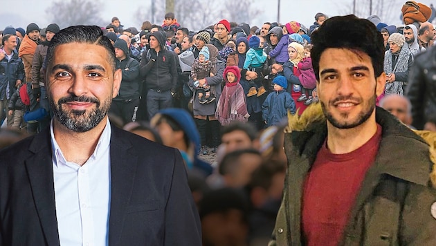 Ziad Rabeh (above) is still leaving his return to Syria open, but looks to his old homeland with confidence. Hussein Alhussein (right) wants to stay here safely. (Bild: Krone KREATIV/Aleksandra Pawloff, EPA, zVg)