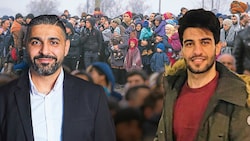 Ziad Rabeh (o.) lässt eine Rückkehr nach Syrien noch offen, blickt aber mit Zuversicht in seine alte Heimat. Hussein Alhussein (re.) will sicher hier bleiben. (Bild: Krone KREATIV/Aleksandra Pawloff, EPA, zVg)