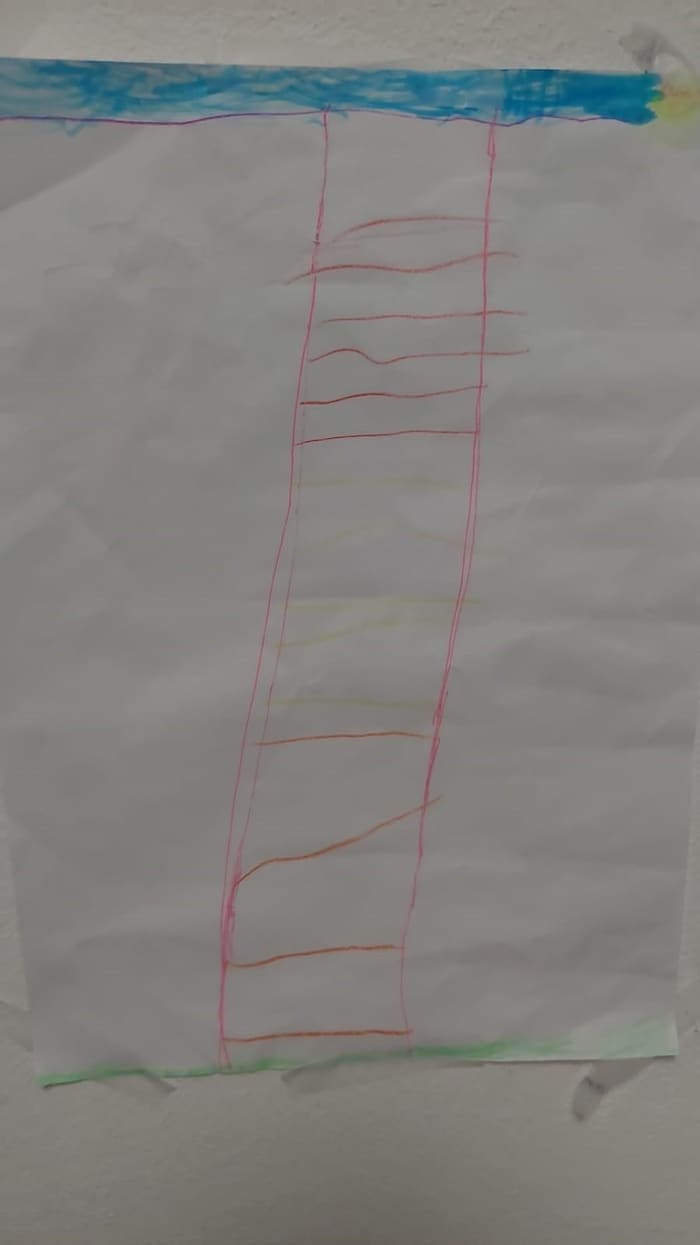 Theresa has drawn a ladder so that her dad can climb to heaven