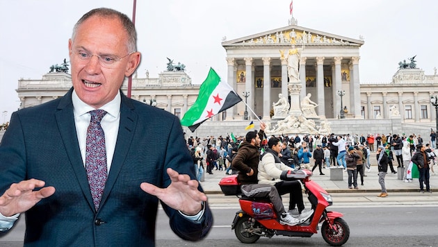 Around 100,000 refugees from Syria live in Austria. 40,000 of them for less than five years. They will be the first to receive mail from Interior Minister Gerhard Karner (ÖVP) after Syria's liberation from dictator Bashar al-Assad. (Bild: Krone KREATIV/APA Max Slovencik/APA/picturedesk.com)