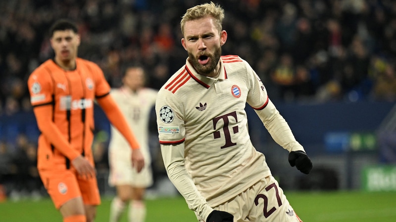 This is how Konrad Laimer celebrated after his goal against Donetsk. (Bild: APA/AFP/INA FASSBENDER)