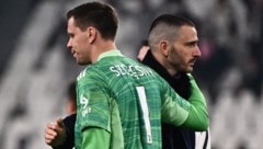 Von 2018 bis 2023 kickten Wojciech Szczesny (l.) und Leonardo Bonucci gemeinsam bei Juventus Turin. (Bild: AFP/APA/Marco BERTORELLO)