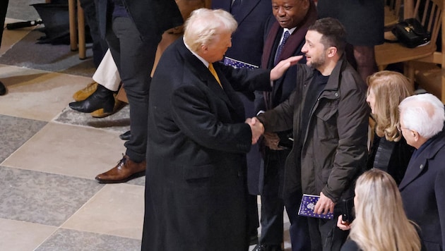 Trump und Selenskyj trafen zuletzt bei der feierlichen Wiedereröffnung von Notre-Dame aufeinander. (Bild: AFP/Ludovic MARIN)