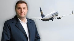 FPÖ-Bürgermeisterkandidat Michael Raml will den Linzer Airport zum Abschliebeflughafen umbauen lassen.  (Bild: Krone KREATIV/Markus Wenzel, Stadt Linz/Michael Dworschak)