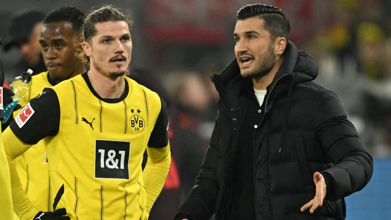 Marcel Sabitzer und Nuri Sahin (rechts) werden künftig wohl nicht mehr in Dortmund zusammenarbeiten.  (Bild: AFP/APA/INA FASSBENDER)