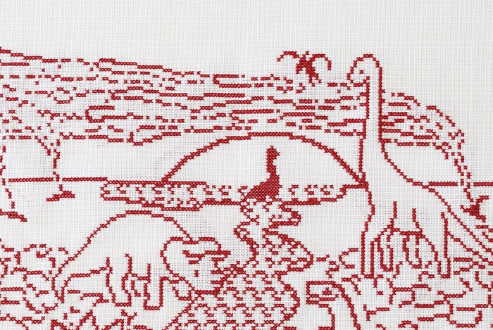 Die Osterkorbdecke mit Sauriern von Amatus Steinhauser aus dem Jahr 2017. 