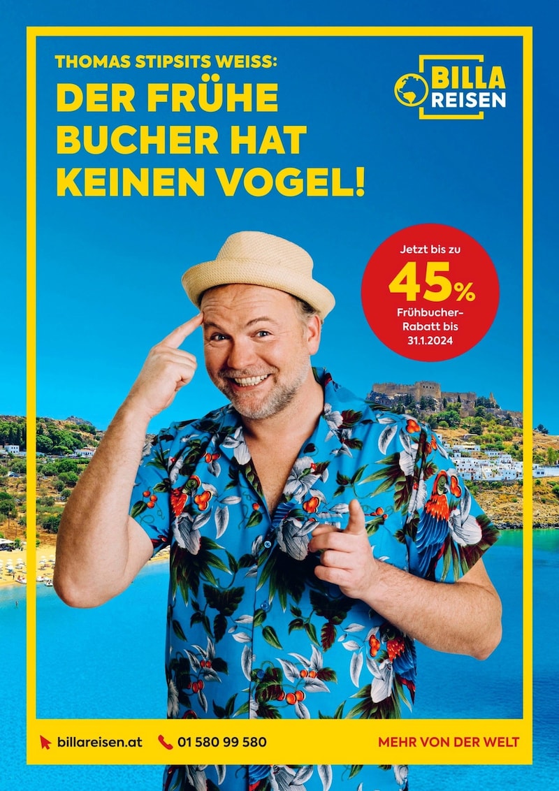 Das fertige Ergebnis der Kampagne mit Stipsits. (Bild: Billa Reisen/I. Pertramer)