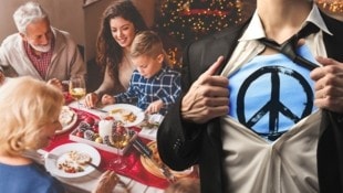 Wenn mehrere Generationen am Weihnachtstisch versammelt sind, geht es nicht immer besinnlich zu. Krone+ erfuhr, warum gerade Millennials Frieden schaffen können. (Bild: stock.adobe.com/Adobe Stock (3), Krone KREATIV)