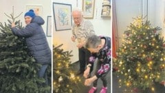 Weihnachtsmuffel oder übermotivierter Deko-Liebhaber – wer hat den Baum entwendet? FP-Stadtchef Christian Partoll (o. l.) sorgte zur Freude der Senioren umgehend für Ersatz. (Bild: C. Partoll)