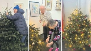 Weihnachtsmuffel oder übermotivierter Deko-Liebhaber – wer hat den Baum entwendet? FP-Stadtchef Christian Partoll (o. l.) sorgte zur Freude der Senioren umgehend für Ersatz. (Bild: C. Partoll)