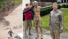 Dramatik pur: Stephen Nettles hält den Italiener in den Wassermassen fest (roter Kreis), ...