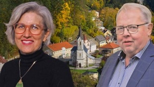 Hilde Ramberger lobt In Gutenstein die Zusammenarbeit mit Herbert Schmierl (ÖVP) (Bild: Krone KREATIV/David Diabl, Gemeinde Gutenstein)