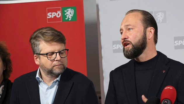 Leiten den roten Umbau: Klubobmann Hannes Schwarz (li.) und SPÖ-Chef Max Lercher. (Bild: Jauschowetz Christian)