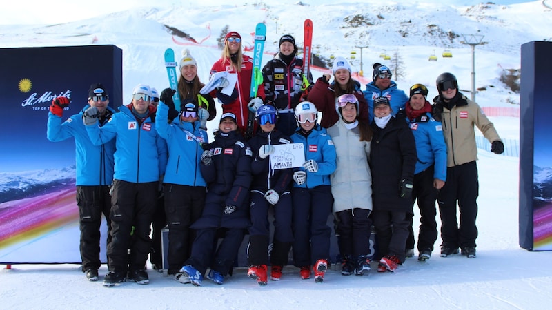 Der Jubel war in St. Moritz trotz zweier Doppelsiege der ÖSV-Damen nach den Verletzungen schaumgebremst. (Bild: Peter Weihs/Kronenzeitung)