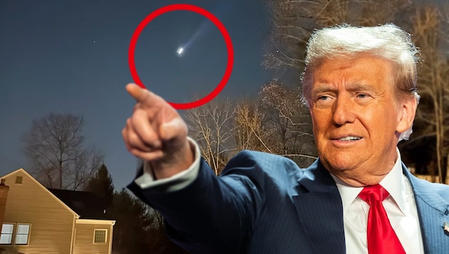 Donald Trump believes that there is more behind the drone sightings than the US government would like to admit. (Bild: Krone KREATIV/APA/AFP/POOL/ALLISON ROBBERT, AP/Brian Glenn)