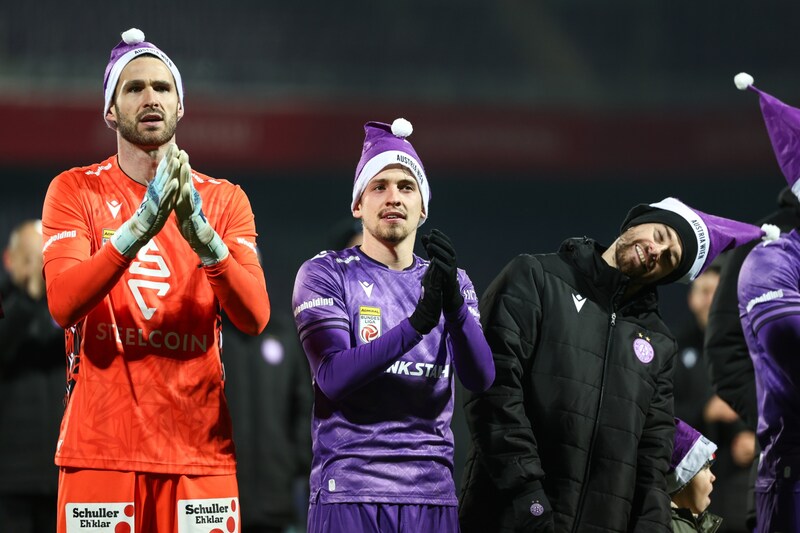 Merry Christmas! The mood at Austria after the last match of 2024 (3:0 at home against Altach) was excellent. (Bild: GEPA pictures)