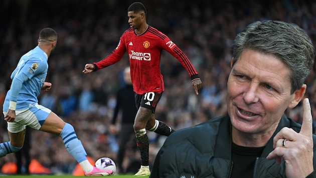 Manchester United visit City today. Oliver Glasner (right) knows how to take points off the Sky Blues. (Bild: AFP/APA/Glyn KIRK/Paul ELLIS)