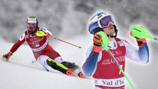 Manuel Feller (l.) wurde Vierter, den Sieg schnappte sich Henrik Kristoffersen (r.). (Bild: AFP/APA/Jeff PACHOUD, ASSOCIATED PRESS)