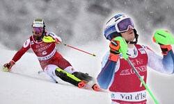 Manuel Feller (l.) wurde Vierter, den Sieg schnappte sich Henrik Kristoffersen (r.).