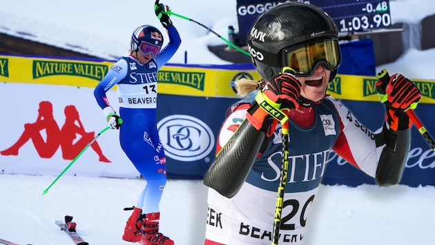 Ariane Rädler (right) caused a surprise during Sofia Goggia's victory. (Bild: AP/John Locher, GEPA)