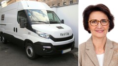 Keine „Panzer“- Loomis setzt im täglichen Verkehr großteils auf unauffällige Transporter. Rechts: Regina Mittermayer-Knopf, Österreich-Chefin des international tätigen Unternehmens. (Bild: Loomis)