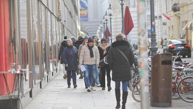 Die Herrengasse in der Innenstadt. Hier und in der Wollzeile haben Passanten am Sonntag viele geöffnete Geschäfte entdeckt. (Bild: Bartel Gerhard)