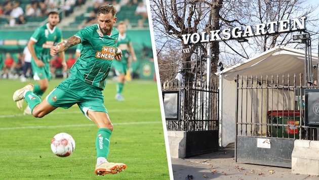 Ex-Rapid-Kapitän Guido Burgstaller wurde vor dem Nachtlokal Volksgarten brutal niedergeschlagen. Seine Saison und vermutlich auch die Karriere dürften aufgrund der Verletzungen beendet sein. (Bild: Krone KREATIV/GEPA pictures/ Armin Rauthner, Zwefo)